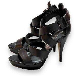 Rock & Republic Black Stiletto 5” Heel Sandals Criss Cross Ankle Strap Size 10M